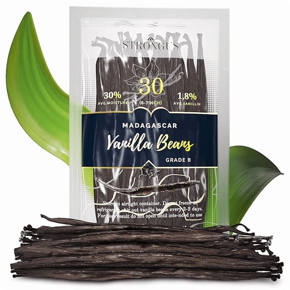 30 Madagascar Bourbon Vanilla Beans - Grade B - 6 to 7 Inches - Perfect for Baking, Homemade Extract, Vanilla Paste, Brewing, Coffee, and Cooking