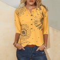 thumbnail image 2 of 3/4 Sleeve Blouses for Women Dressy Casual Floral Printed V Neck Button down Tops Summer Loose Fit Tunic Shirts (XL, Yellow), 2 of 5