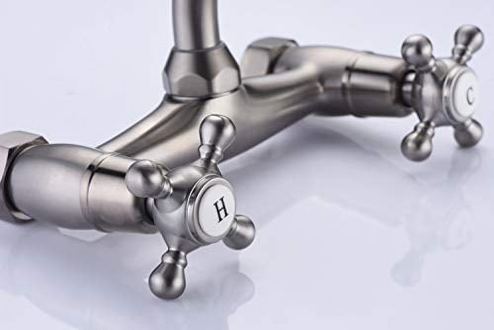 Sumerain Wall Mount Kitchen Sink Faucet with 2 Cross Handle,Brushed Nickel Commercial Wall Mounted Laundry Sink Faucet, 3" to 9" Adjustable Spread