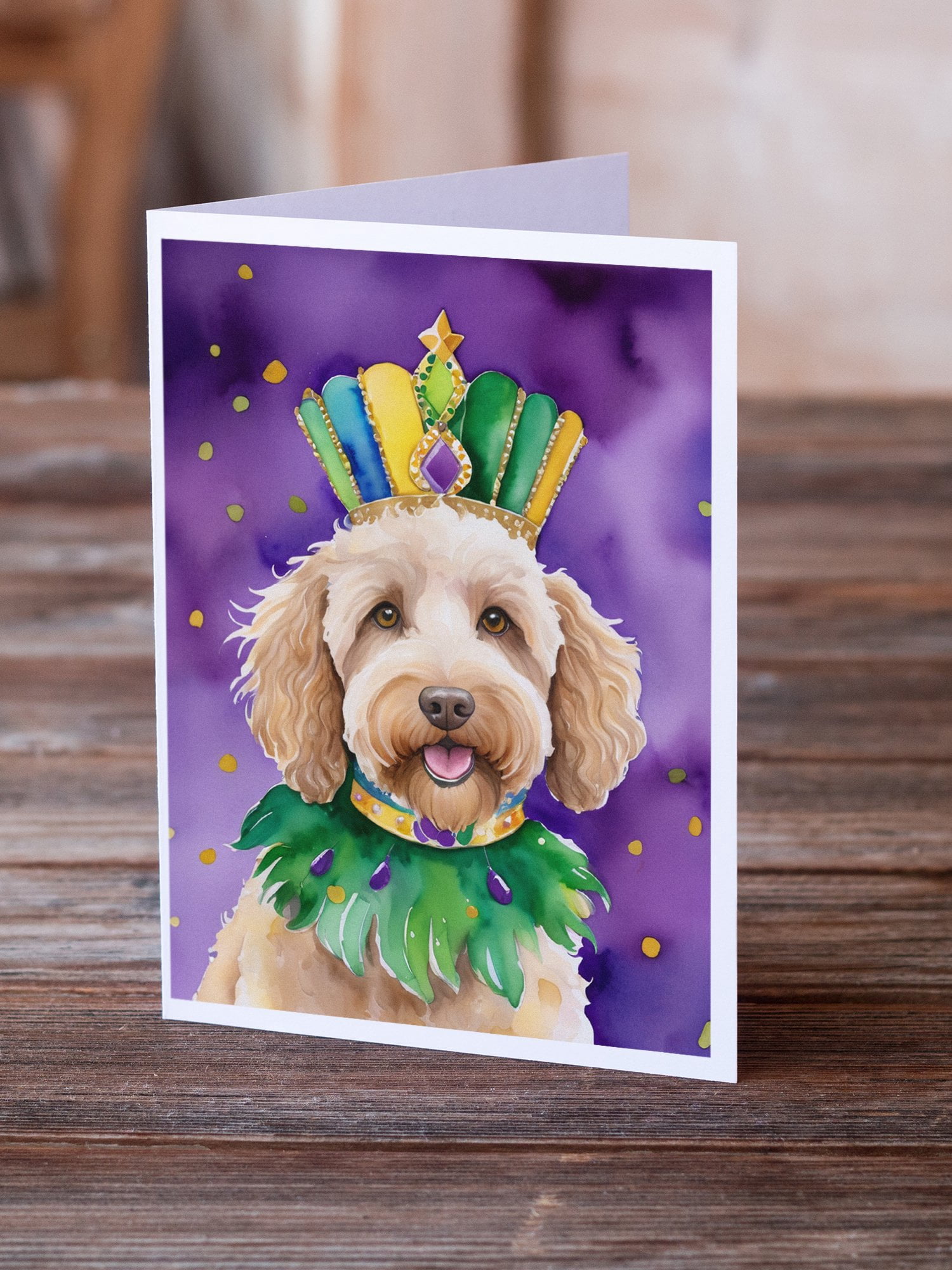 Labradoodle King of Mardi Gras Greeting Cards Pack of 8 7 in x 5 in