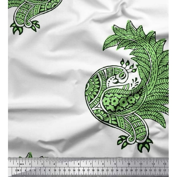 Soimoi Cotton Duck Fabric Peacock Block Printed Craft Fabric by The Yard 42 Inch Wide