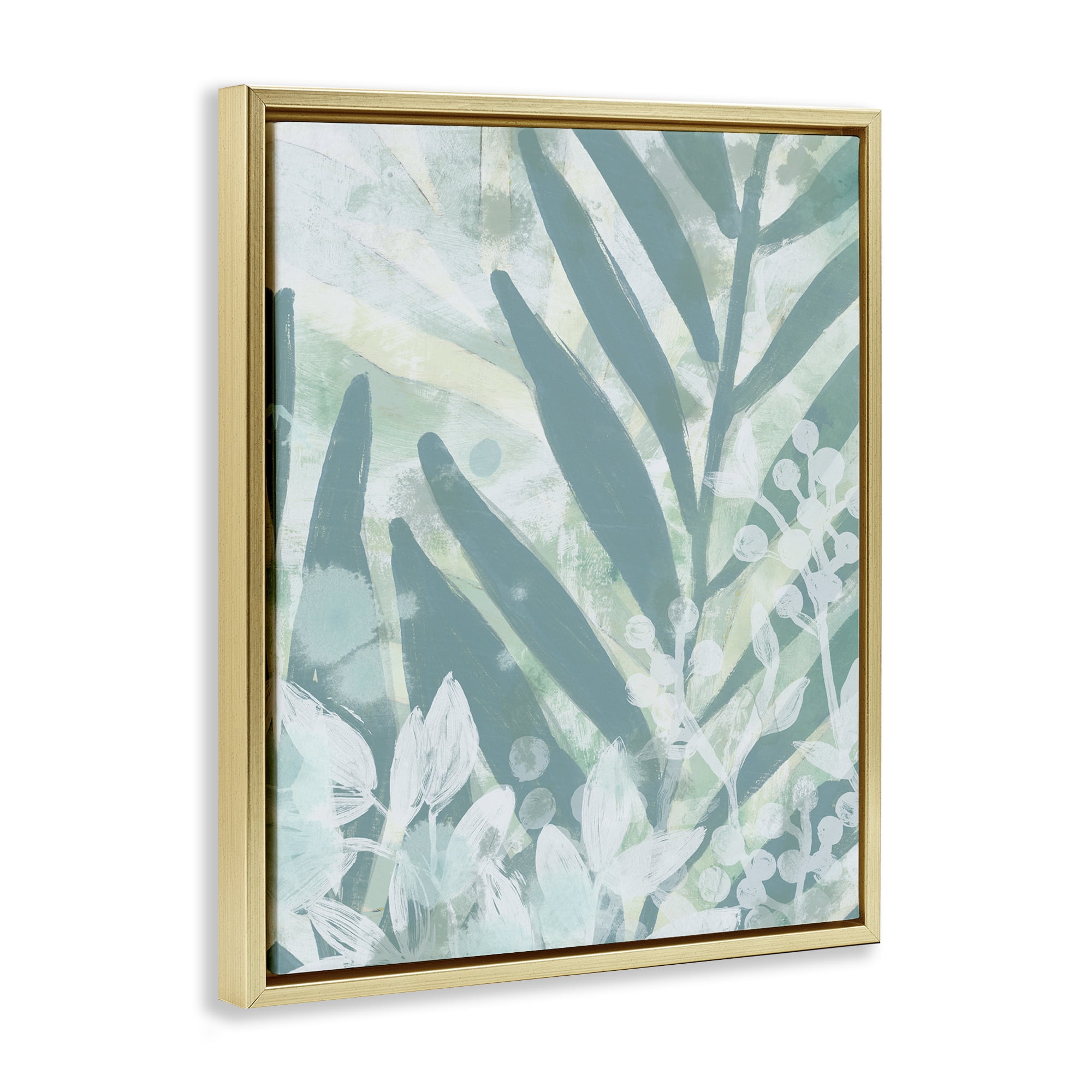 Stupell Industries Modern Splatter Palms Botanical & Floral Painting Gold Floater Framed Art Print Wall Art, 25 x 31