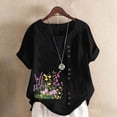 thumbnail image 2 of UPPADA Summer Tops for Women Trendy Short Sleeve Crewneck Linen Shirts Floral Print Loose Fit Tunic Blosues Vintage Cotton Linen Dressy Tshirts Black,XXXXL, 2 of 5