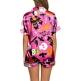 thumbnail image 3 of Ulitacool Womens Halloween Pajamas Set Short Sleeve Pjs And Shorts Set Button Down Pumpkin Ghost Print Sleepwear Hallowmas Soft Jammies Nightwear Hot Pink S, 3 of 6