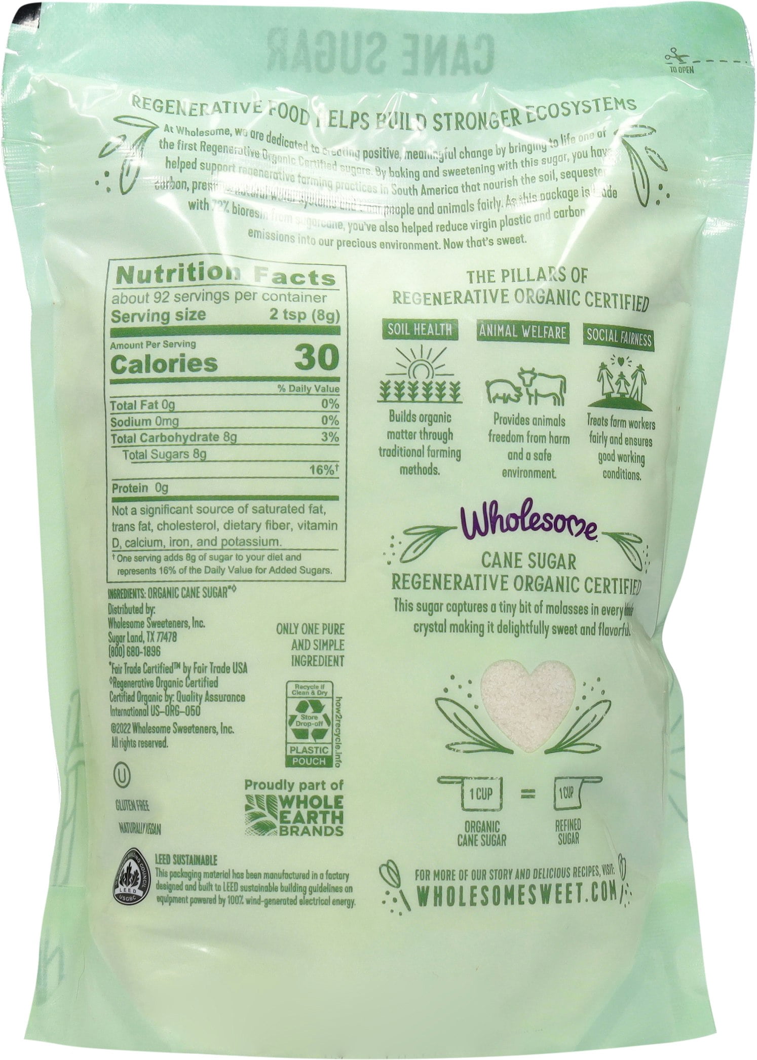 Wholesome Regenerative Organic Cane Sugar 26 oz (Pack of 12)