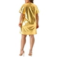 thumbnail image 3 of Agnes Orinda Women's Plus Size Valentines Day Metallic Round Neck Short Sleeve Party Clubwear Loose Mini T-Shirt Dresses 4X Gold, 3 of 6