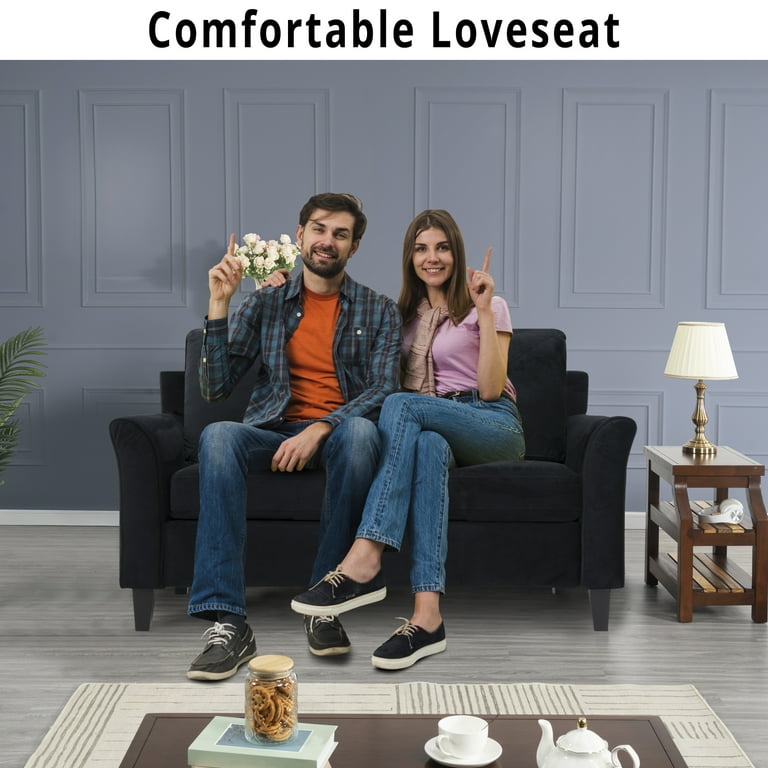 Raelynn Button Tufted Loveseat Sofa Affordable Black Small Loveseat for Budget Conscious Buyers Microfiber Couch for Small Spaces Durable and