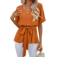 thumbnail image 5 of Summer Solid Color Women V-neck Chiffon Blouse Short Sleeved Casual Tops, 5 of 5