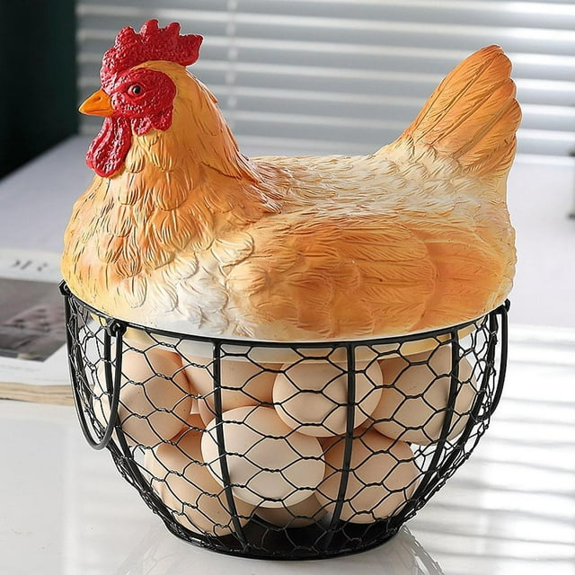 Cesta para huevos de gallina, contenedor de almacenamiento de huevos, alambre rústico para recolección de huevos frescos, cesta de almacenamiento para