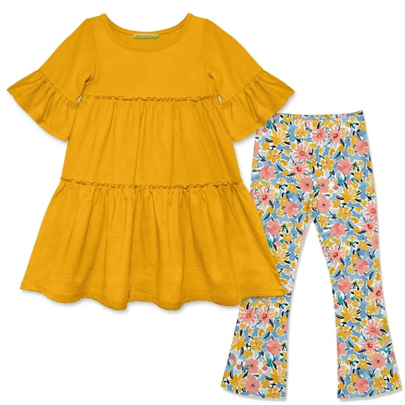 Millie Loves Lily Girls Marigold Tiered Dress and Legging Set,Big Girls,Size 8