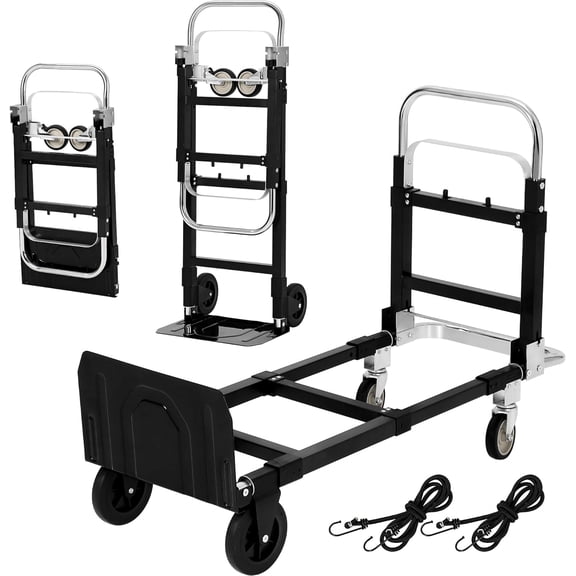 ChaoLink 2-in-1 Convertible Folding Hand Truck Dolly – 660 Lbs Load Capacity Carbon Steel Collapsible Cart with Wheels & Elastic Straps for Home