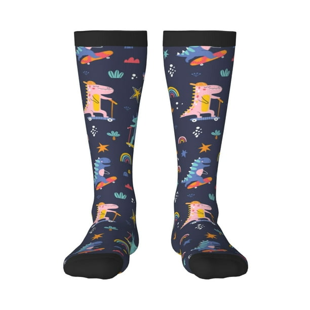 Balery Cartoon Dinosaur Scooter Sport Blue Calcetines novedosos Calcetines deportivos Calcetines hasta la rodilla Calcetines de algodón Calcetines originales y geniales