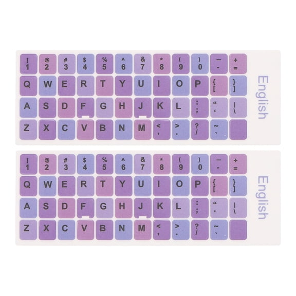 Universal English Keyboard Stickers, Replacement Keyboard Stickers Deep Purple Back with Black Lettering 2Pcs