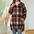 thumbnail image 3 of TKLPEHG Womens Plaid Jacket Full Zipper Casual Lapel Button Long Trench Coat Trendy Fall Winter Warm Clothing (Hot Pink,L), 3 of 6