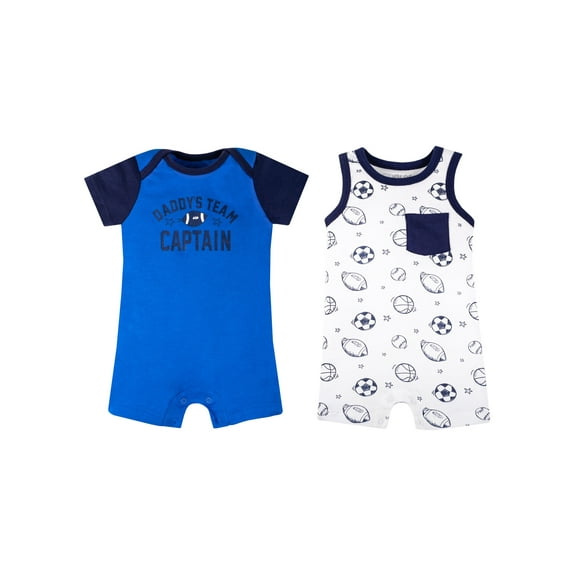 Little Star 100% Organic Cotton 2 Pack Baby Boy Rompers