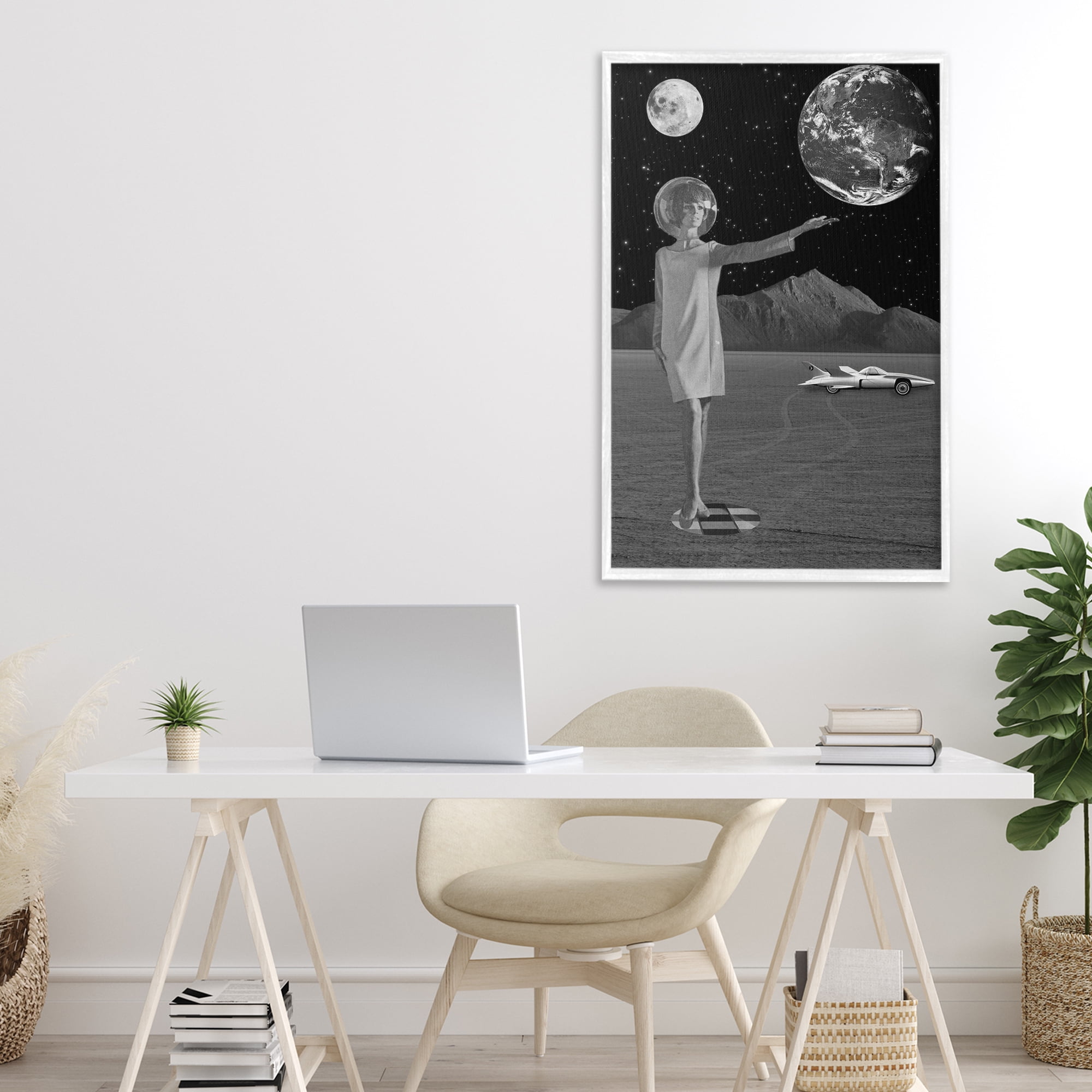 On A Mission Retro Space White Framed Giclee Art, design by Elo Marc