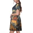 thumbnail image 2 of Fotbe Starry Sky White Horse Vestido Largo de Moda para Mujer, Vestido Tipo Camiseta con Manga Corta y Estilo Casual a Rayas y Bloques de Color, 2 of 6