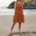 thumbnail image 5 of Summer Beach Dresses for Womens 2026 Plus Size Fashion Spring Sleeveless Round Neck Solid Color Loose Cotton and Linen Min Dress, 5 of 9