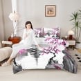 thumbnail image 4 of Manfei Pink Cherry Blossoms Full Size Comforter Sets 3-Piece, Japanese Traditional Building Bedding Comforter Set, Nature Lake Mountain Bedding Sets, Breathable Home Decor, 4 of 8