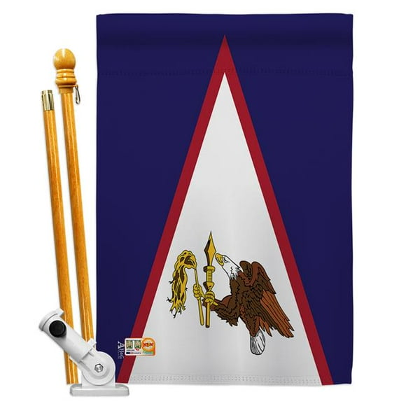 AA-CY-HS-140201-IP-BO-D-US18-AG 28 x 40 in. Samoa American Flags of the World Nationality Impressions Decorative Vertical Double Sided House Flag Set & Pole Bracket Hardware Flag Set