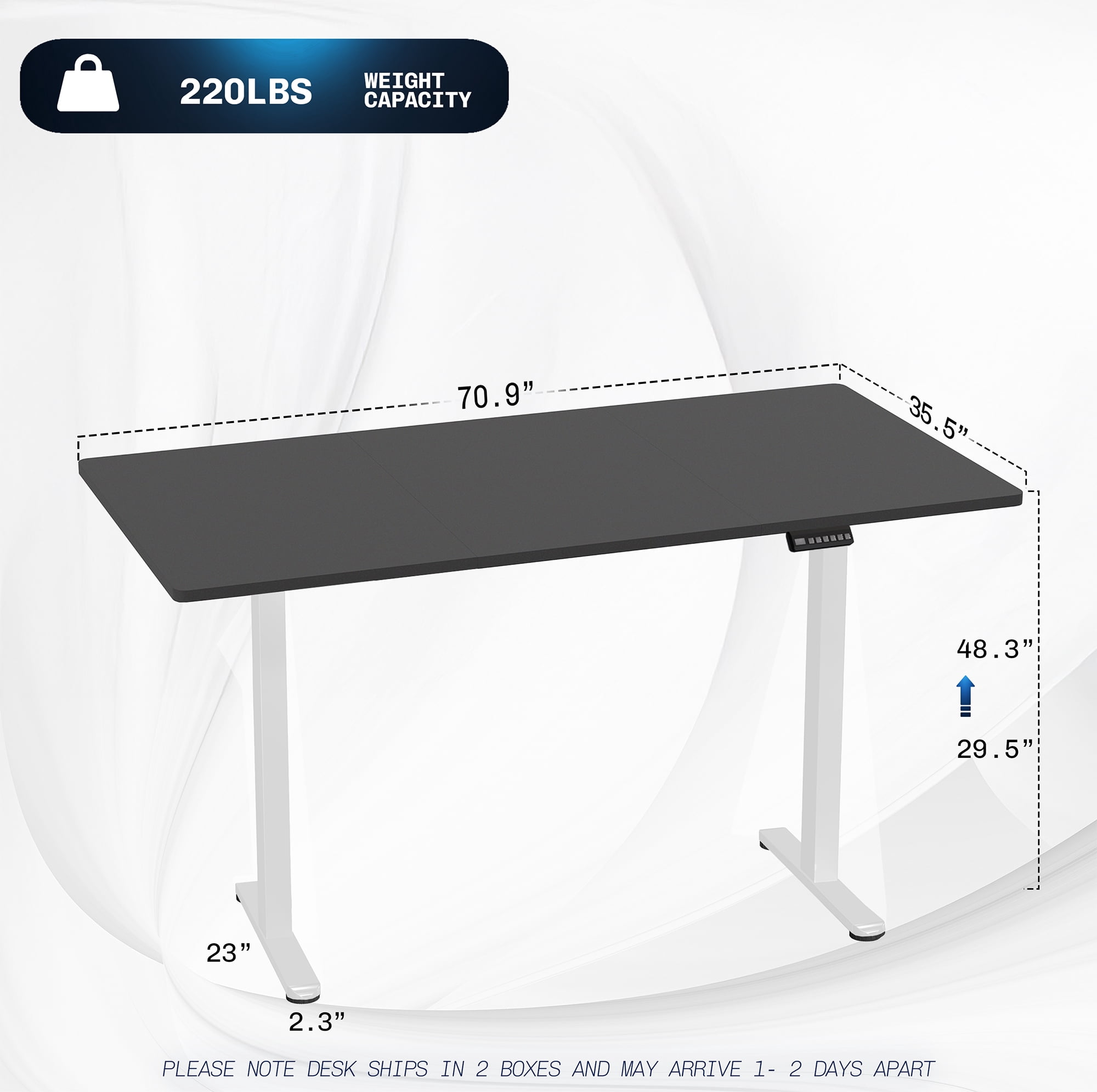 VIVO Electric Dual Motor 71” x 36” Standing Desk, Black Top, White Frame