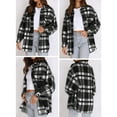 thumbnail image 4 of SMZ Women's Flannel Plaid Shacket - Long Sleeve Button-Down Jacket with Side Pockets, 4 of 6