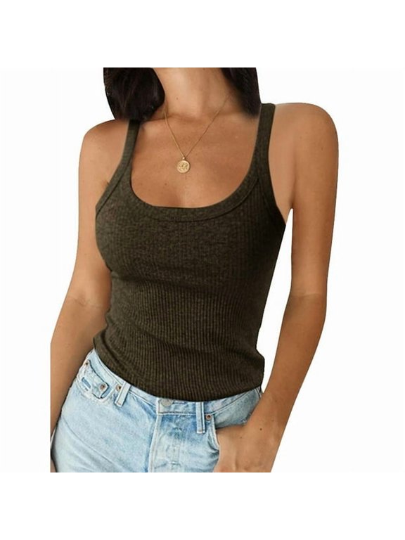 Women Ribbed Cami Tank Tops Casual Basic Camisole Sleeveless Blouse T-Shirt
