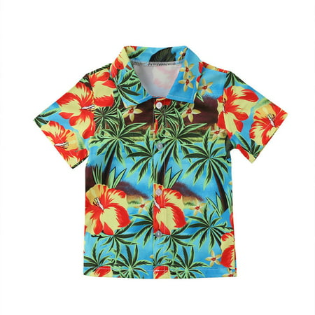 Hawaiian Style Toddler Kids Boys Shirts Summer Coconut tree Print Shirt Summer Short Sleeve Blouse Tops Casual
