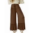 thumbnail image 2 of Pantalones Palazzo Holgados de Playa con Cintura Alta Elástica, Dobladillo con Volantes y Pierna para Mujer Color Café M, 2 of 7