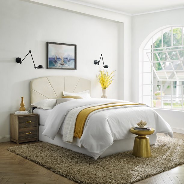 Modern Sleep Brampton Starburst Upholstered Wood Headboard, Beige and