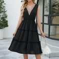 thumbnail image 6 of Women Dresses Plus Sexy Dresses Solid V-neck Sleeveless Fashion Dresses Black Trendy Skirt Size M, 6 of 8
