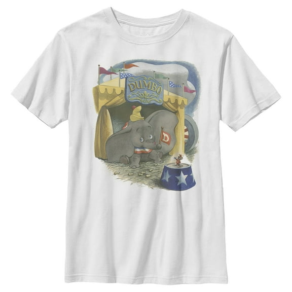 Boy's Dumbo Timothy Circus Tent Retro Portrait  Graphic Tee White Large