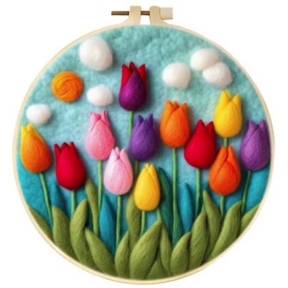 Kit de Fieltro de Lana para Principiantes | Tulipanes (20 cm con Marco)