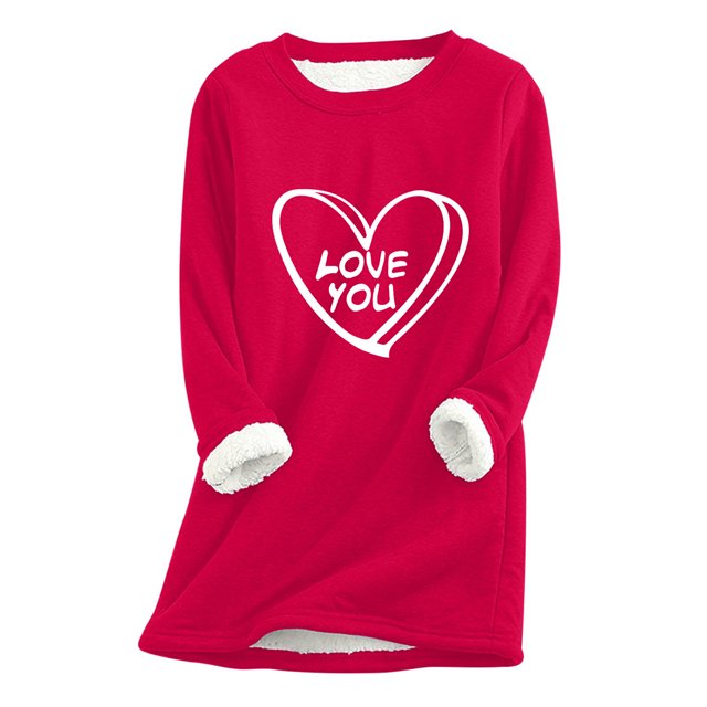 Birdeem Womens Fall/Winter Oversized Valentines Day Printed Top with Thickened and Plush Insulation and A Snug Base Shirt