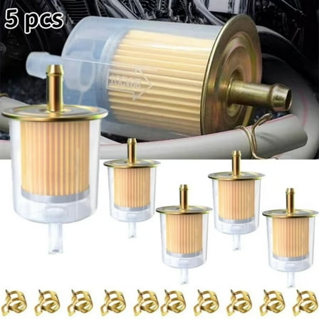 5pcs 3/8 inch inline fuel filter with 10pcs hose clamp for 3/8 inch fuel pipe used for motorcycles, car, trucks Universal Fuel Filters
