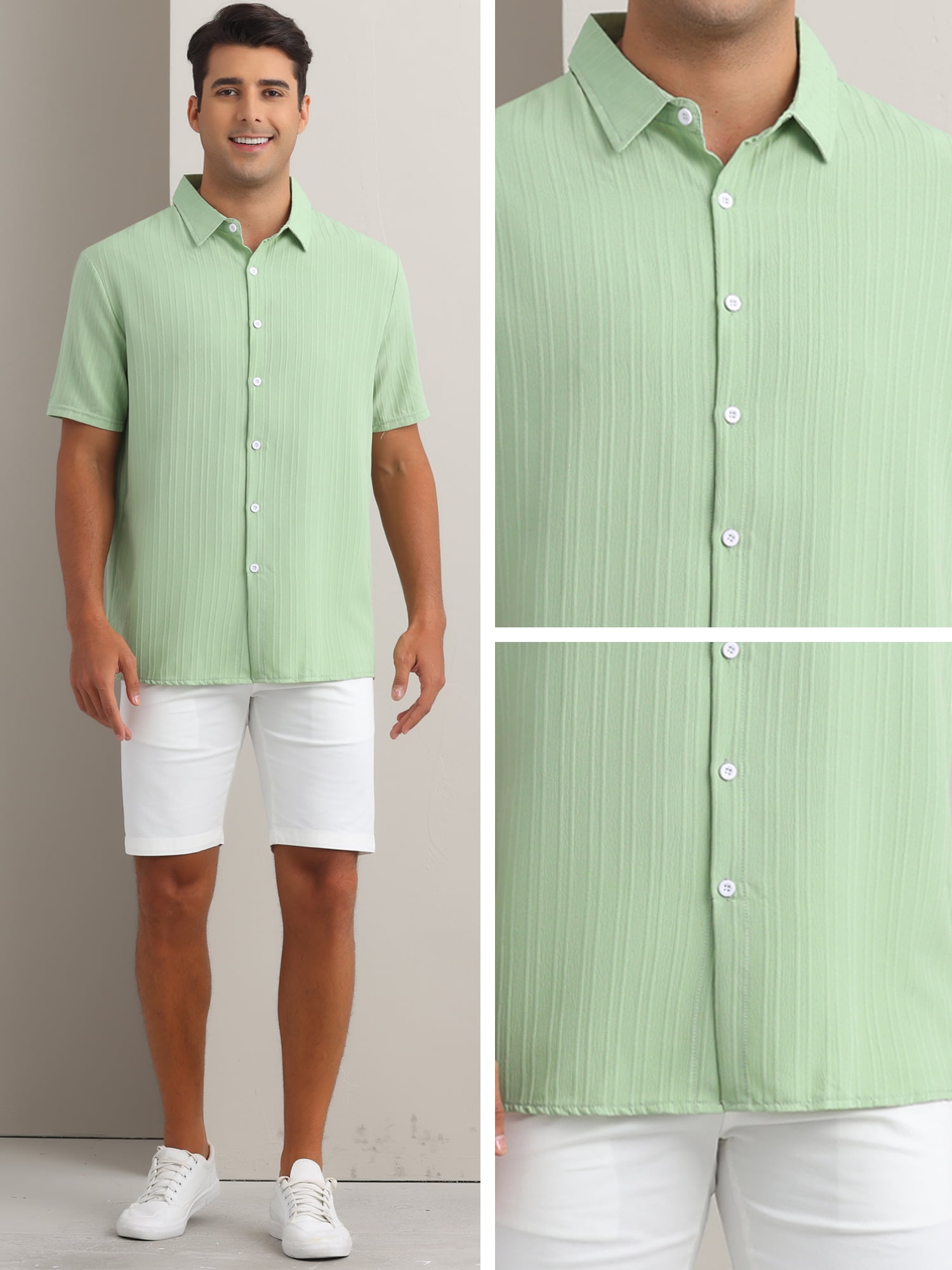 DARING DIVA Men's Short Sleeve Button Down Beach Summer Casual Shirt for Men L Green