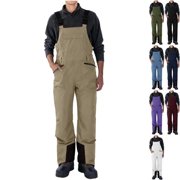 Men's Waterproof Snow Bib Overalls Ski Pants Insulated Thermal Winter Overpants Windproof with Adjustable Suspenders for Snowboarding