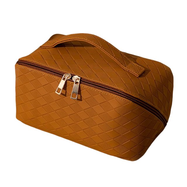 Bolsa de cosméticos PU de gran capacidad caja de maquillaje a cuadros portátil para mujeres regalos de vacaciones