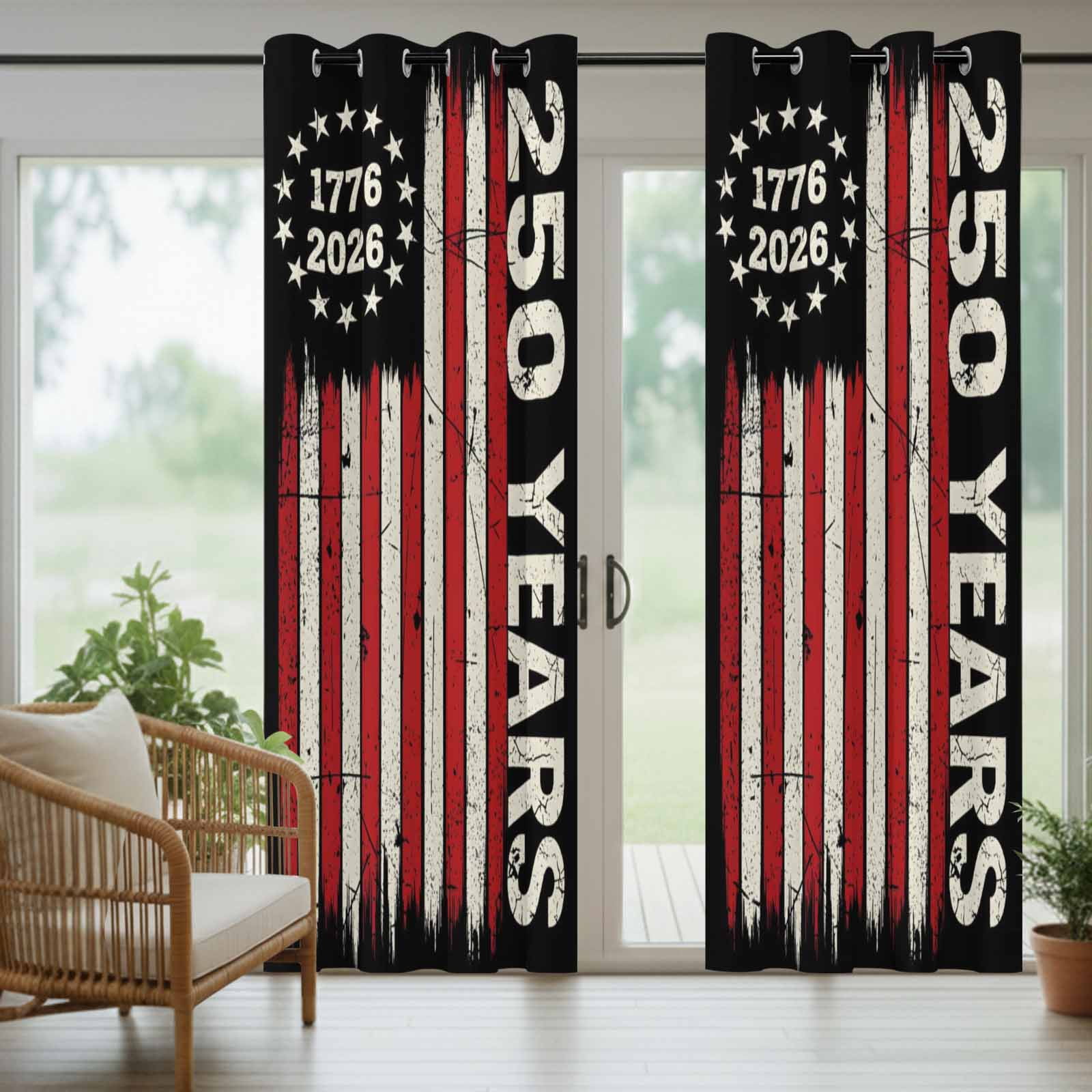 Anniversary America Flag Outdoor Curtains for Patio, Independence Day 1776 2026 Sunshade Privacy Drapes Grommet Waterproof Outside Curtains for Porch/Cabana/Balcony 54"x 108", 1 Panel