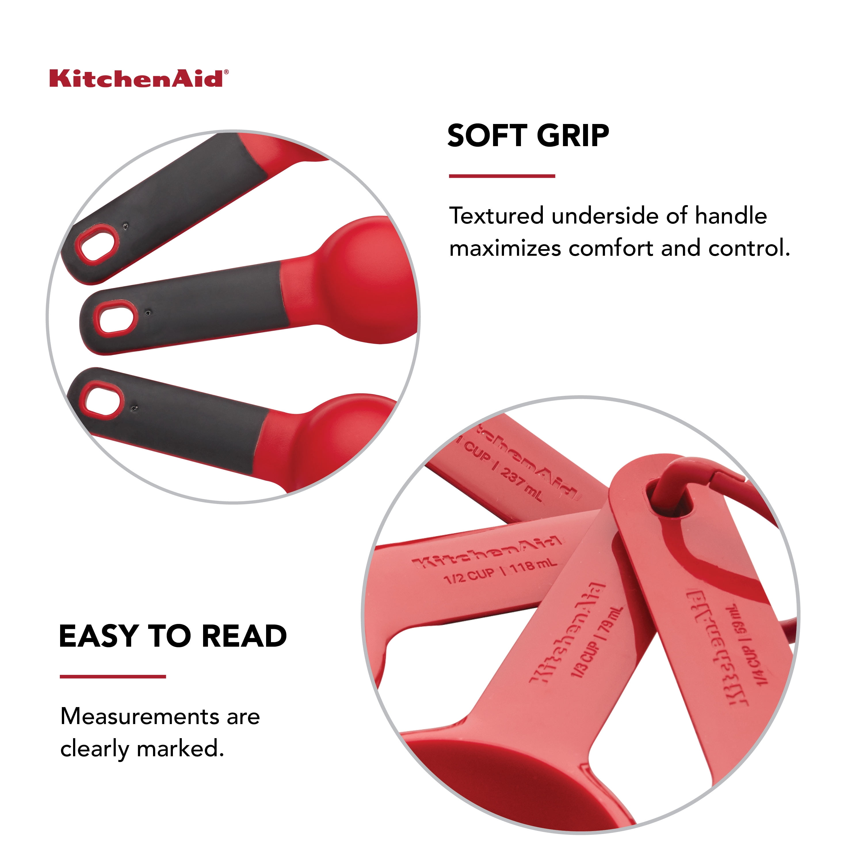 KitchenAid 9-Piece Plastic Measuring Cups and Spoons Set, Kitchen Utensil Set, Red