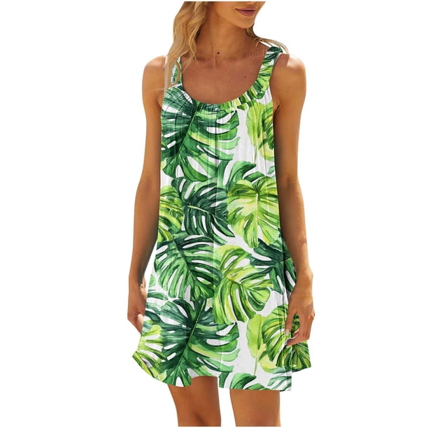 Vestido de Fiesta de las Mujeres Cuello Redondo sin Mangas Corbata Gradiente Teñido Vestido de Playa, Mezcla de Poliéster Spandex para Ocasional
