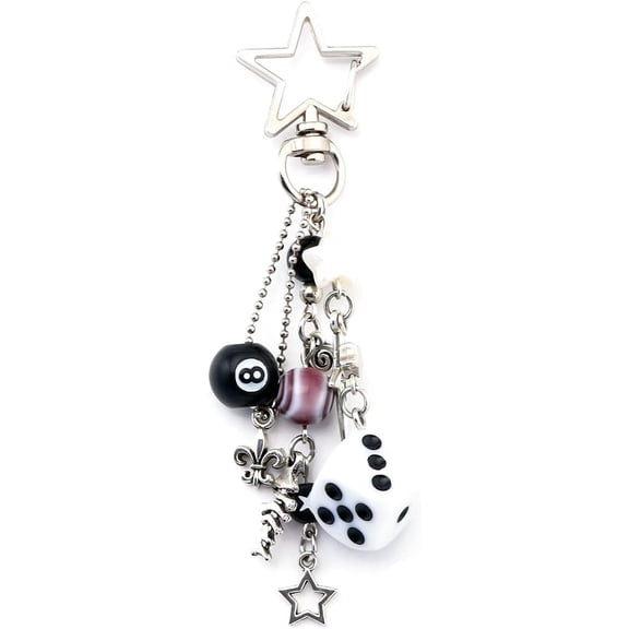 Magic 8 Ball Dice Keychain - y2k Lucky Star Dice Billiards Twinkling Stars a Pendant - Car Backpack for Handbags Women Men