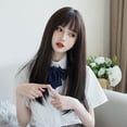 thumbnail image 4 of Peluca de mujer de pelo medio largo estilo japonés con flequillo redondo y pelo largo y liso, peluca de estilo realista natural para chica JK, 4 of 4