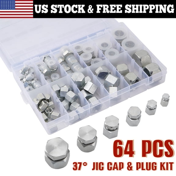 64 Piece JIC 37° Flare Cap and Plug Kit Hose Tube &Pipe Fitting Set Hydraulic