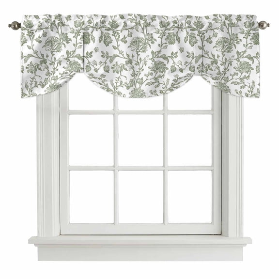Tie Up Valance for Windows Green Pastoral Flower Curtains Valances Rod Pocket Valance Window Treatments Farmhouse Balloon Curtains for Kitchen Living Room Bedroom Bathroom Decor 42x12 Inch