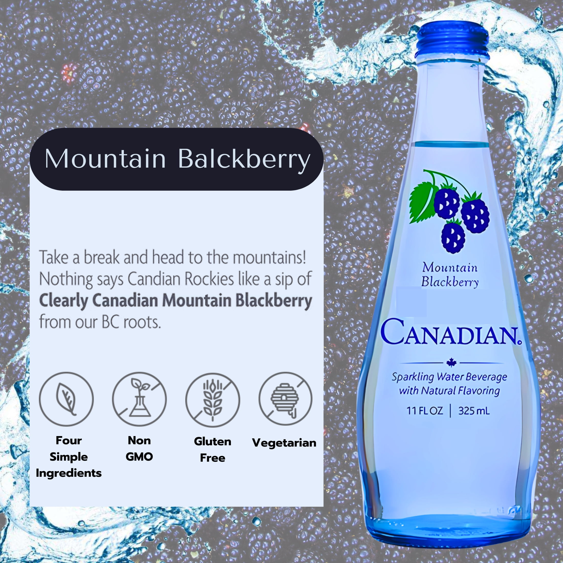 (12) Canadian Sparkling Water Beverage, 11 Floz Variety Pack FLAVOR MAY VARY Summer Strawberry  Wild Cherry Orchard Peach Mountain Blackberry Country Raspberry Fruit Flavored Party Drinks Cocktail