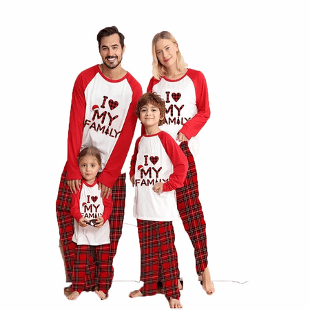 

Franhais Family Christmas Pajamas Letter Print Long Sleeve Tops and Plaid Pants Sleepwear Set