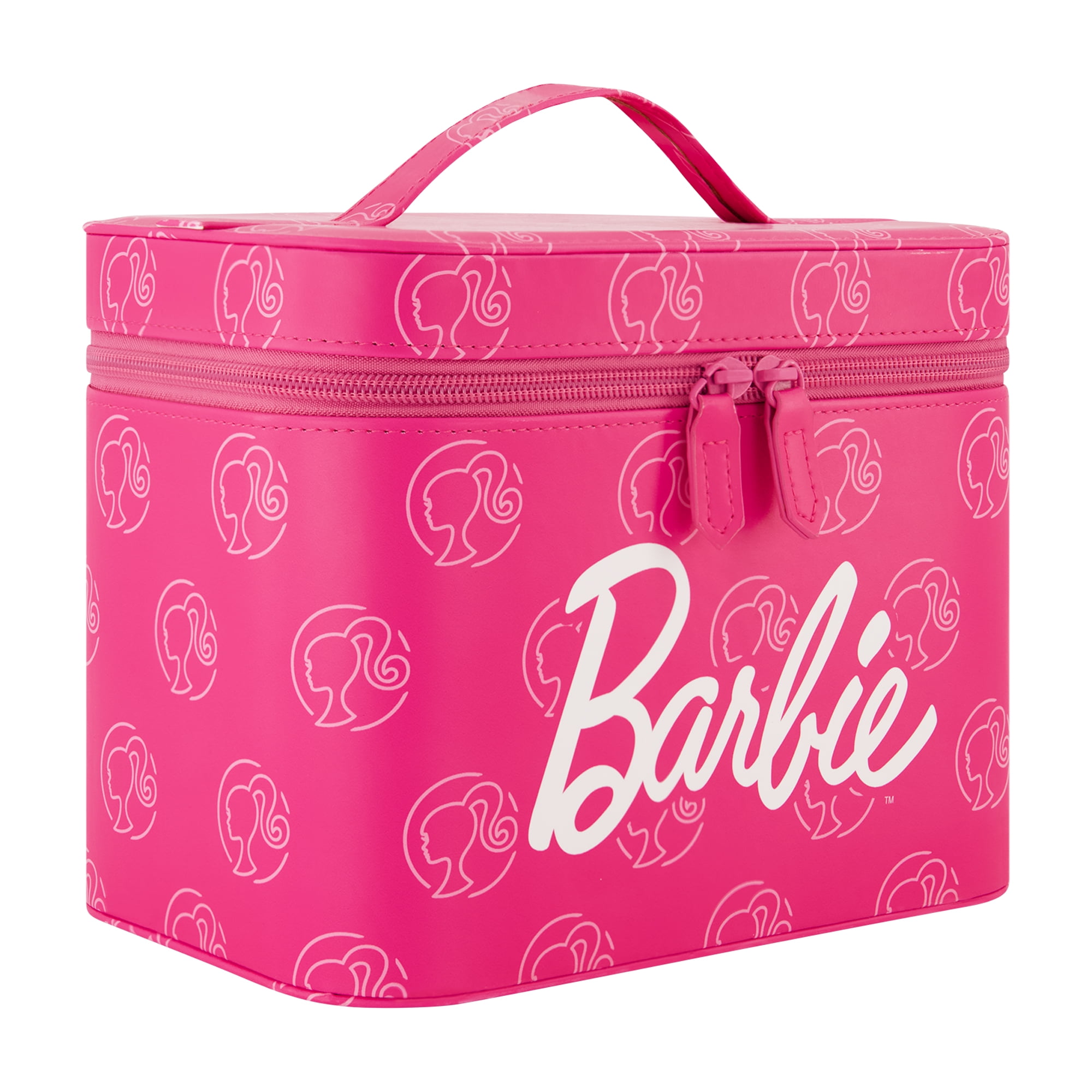 Barbie Large Women's Makeup Bag, Two Zipper Travel Cosmetic Zipper Pouch Organizer with Logo, Pink