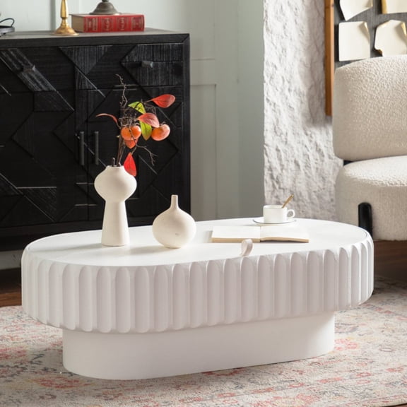 Noble House Haylie 43" Rectangular Fluted Storage Coffee Table with Lift-Top Lid, for Modern Living Room, Cream White