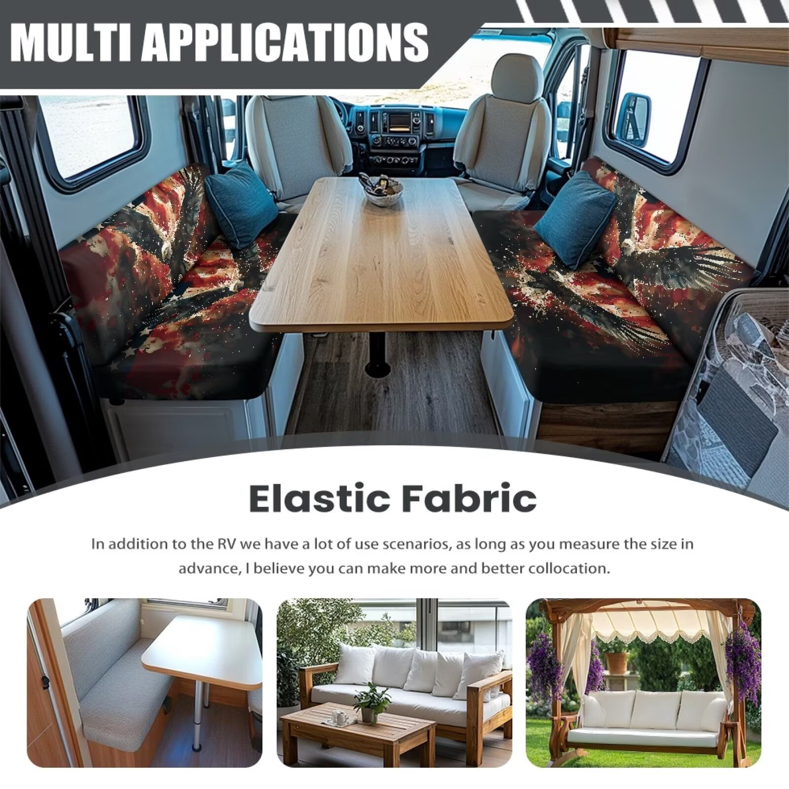 XYZCANDO Bald Eagle RV Dinette Cushions Stylish Camper Decor Washable Furniture Covers Comfortable Sofa Covers for 2 Cushion Couch Stretchable Slipcovers for Loveseat Black